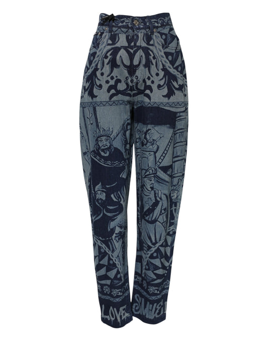 Dolce & Gabbana Women's Tapered Leg High Rise Denim Cotton Jeans - Blue Print