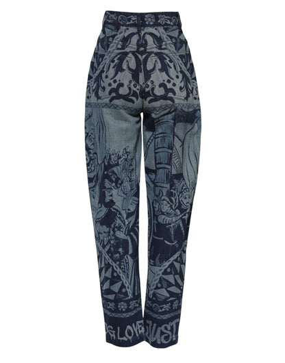 Dolce & Gabbana Women's Tapered Leg High Rise Denim Cotton Jeans - Blue Print
