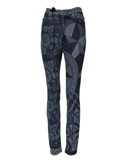Dolce & Gabbana Women's Skinny High Rise Stretch Denim Cotton Jeans - Blue Print