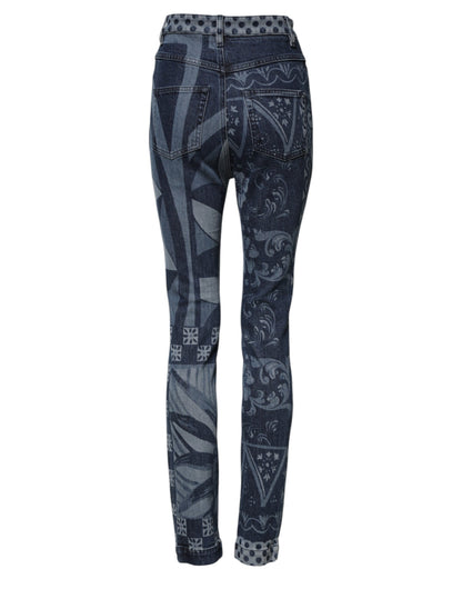 Dolce & Gabbana Women's Skinny High Rise Stretch Denim Cotton Jeans - Blue Print