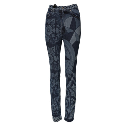 Dolce & Gabbana Women's Skinny High Rise Stretch Denim Cotton Jeans - Blue Print