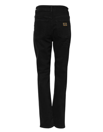 Dolce & Gabbana Women's Flared Boyfriend High Rise Stretch Denim Cotton Jeans - Black