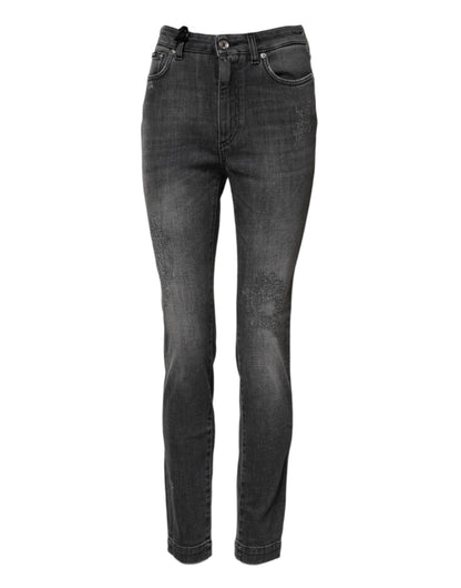 Dolce & Gabbana Audrey Women's Skinny High Rise Stretch Denim Cotton Jeans - Dark Gray Gray