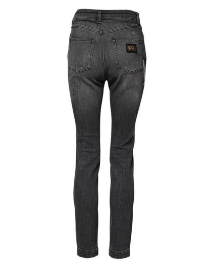 Dolce & Gabbana Audrey Women's Skinny High Rise Stretch Denim Cotton Jeans - Dark Gray Gray