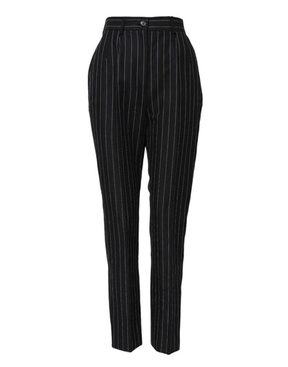 Dolce & Gabbana Women's Tapered Leg High Rise Linen & Cotton Jeans - Black Striped