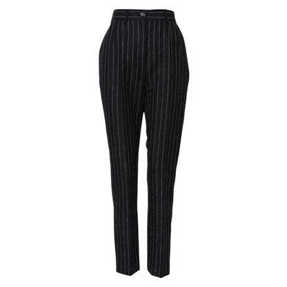 Dolce & Gabbana Women's Tapered Leg High Rise Linen & Cotton Jeans - Black Striped