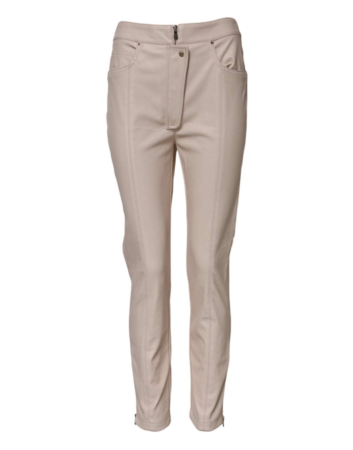 Elisabetta Franchi Women's Tapered Leg High Rise Polyester Jeans - Beige