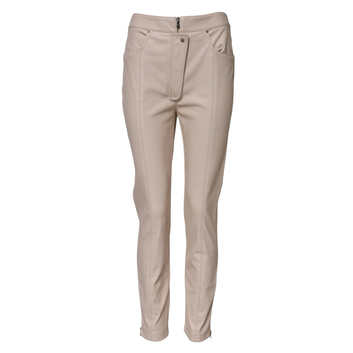 Elisabetta Franchi Women's Tapered Leg High Rise Polyester Jeans - Beige
