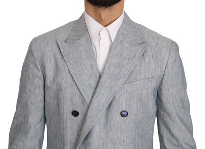 Dolce & Gabbana Men's Double Breasted Flax & Silk Blazer - Light Blue