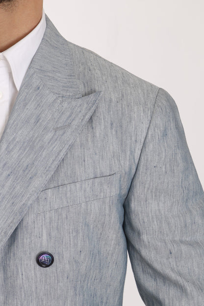 Dolce & Gabbana Men's Double Breasted Flax & Silk Blazer - Light Blue