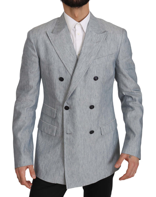 Dolce & Gabbana Men's Double Breasted Flax & Silk Blazer - Light Blue
