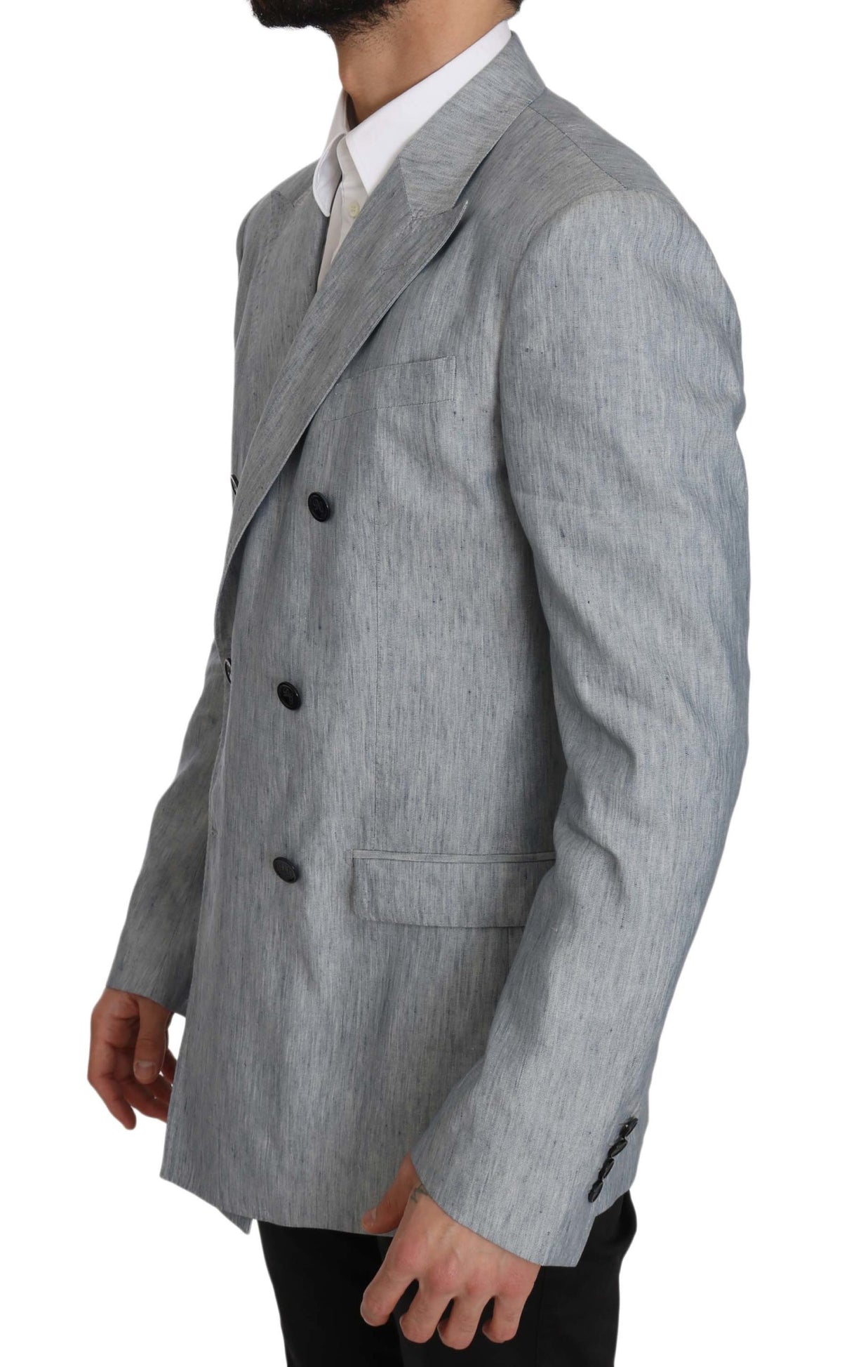 Dolce & Gabbana Men's Double Breasted Flax & Silk Blazer - Light Blue