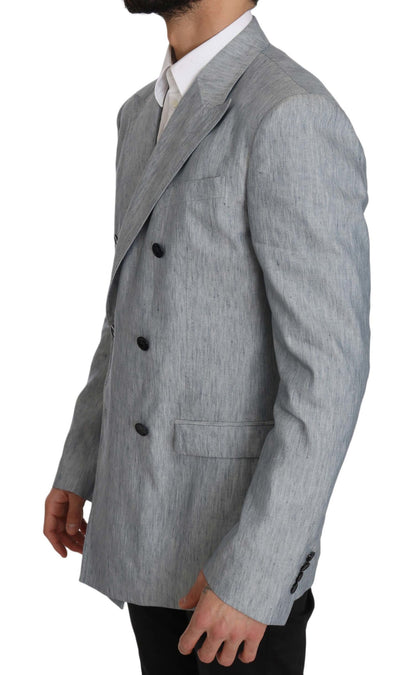 Dolce & Gabbana Men's Double Breasted Flax & Silk Blazer - Light Blue