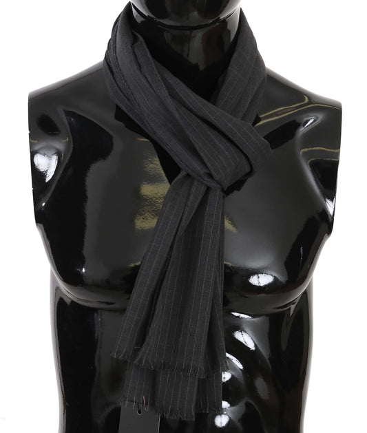 Dolce & Gabbana Grey 100% Wool Striped Pattern Wrap Scarf