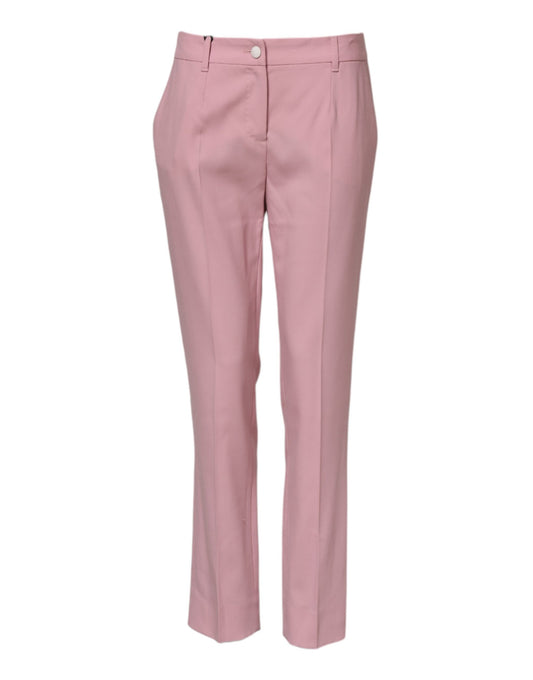 Dolce & Gabbana Pink Wool Mid Waist Tapered Pants