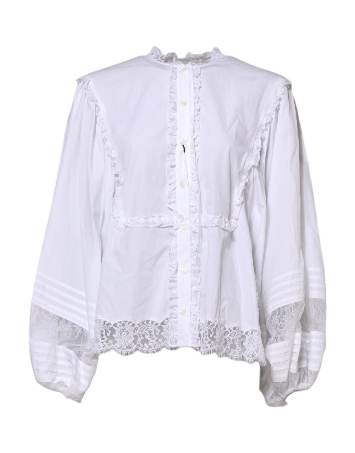 Dolce & Gabbana Women's Long-Sleeve Cotton Lace Polyester & Viscose Blouse - White