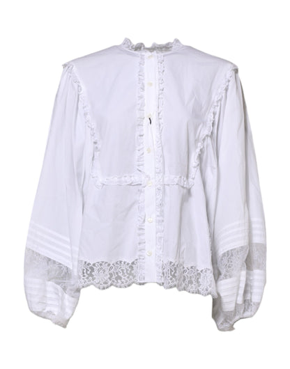 Dolce & Gabbana Women's Long-Sleeve Cotton Lace Polyester & Viscose Blouse - White