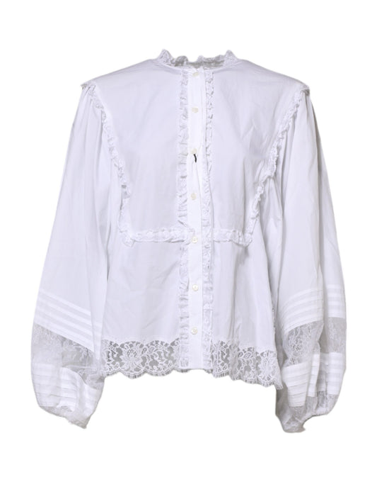 Dolce & Gabbana Women's Long-Sleeve Cotton Lace Polyester & Viscose Blouse - White