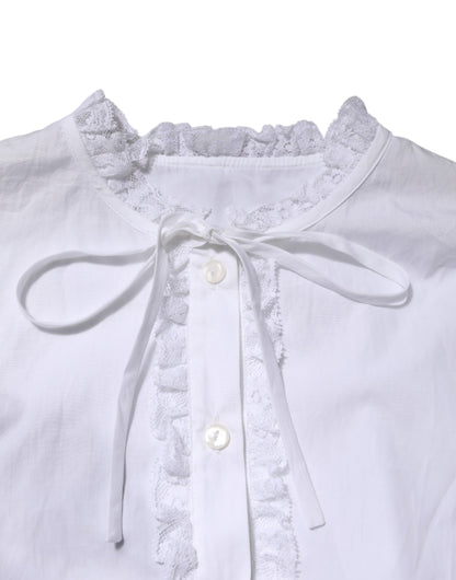 Dolce & Gabbana Women's Long-Sleeve Cotton Lace Polyester & Viscose Blouse - White
