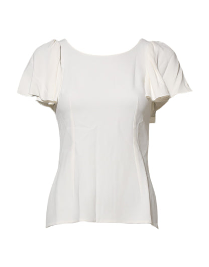 Dolce & Gabbana Women's Flared Short-Sleeve Round Neck Acetate & Stretch Viscose Blouse - White