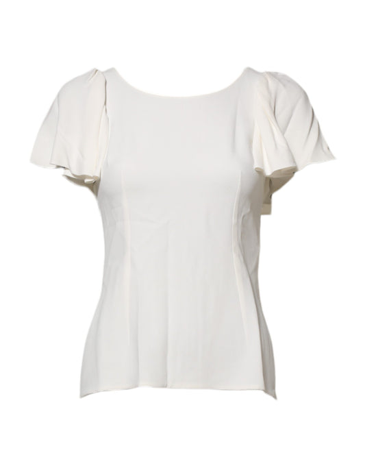 Dolce & Gabbana Women's Flared Short-Sleeve Round Neck Acetate & Stretch Viscose Blouse - White