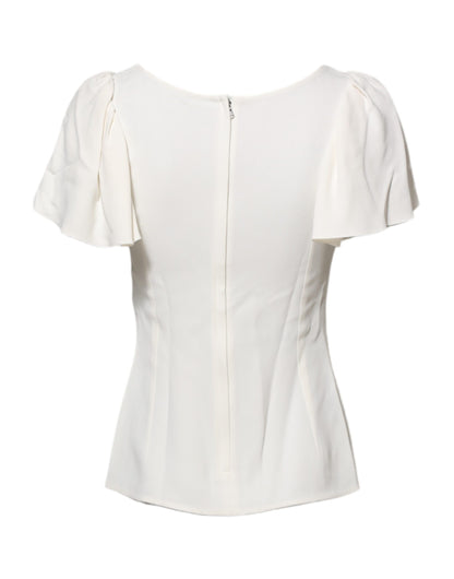 Dolce & Gabbana Women's Flared Short-Sleeve Round Neck Acetate & Stretch Viscose Blouse - White