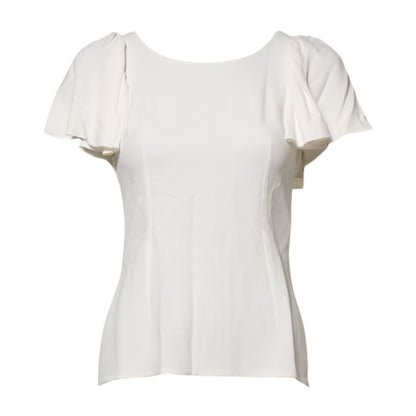 Dolce & Gabbana Women's Flared Short-Sleeve Round Neck Acetate & Stretch Viscose Blouse - White