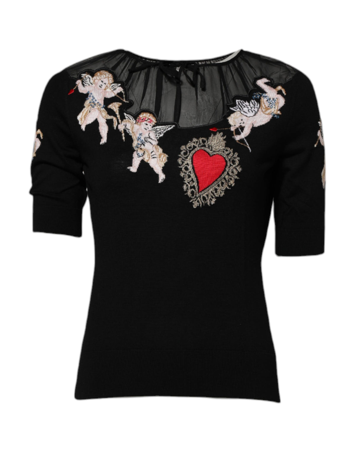 Dolce & Gabbana Heart Women's Silk Tulle & Virgin Wool Blouse - Black