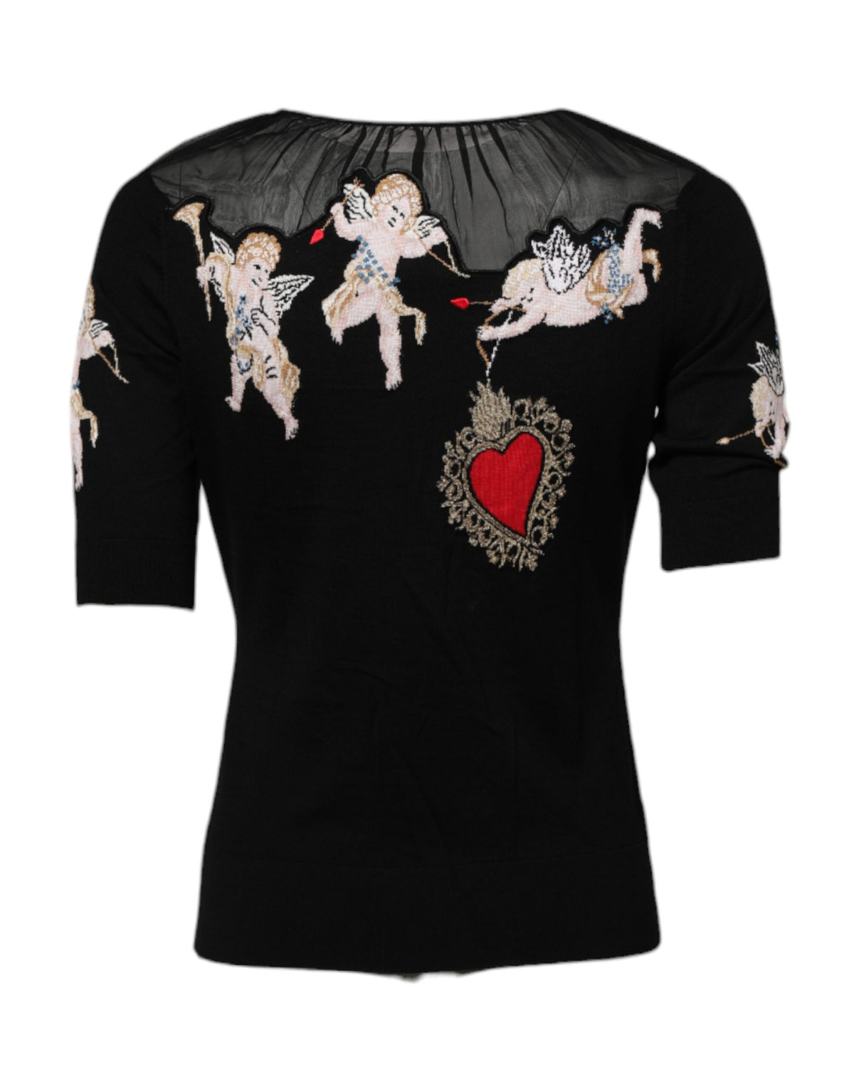 Dolce & Gabbana Heart Women's Silk Tulle & Virgin Wool Blouse - Black