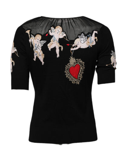 Dolce & Gabbana Heart Women's Silk Tulle & Virgin Wool Blouse - Black