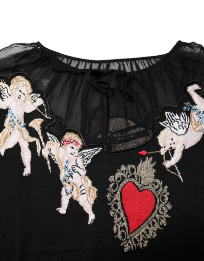 Dolce & Gabbana Heart Women's Silk Tulle & Virgin Wool Blouse - Black