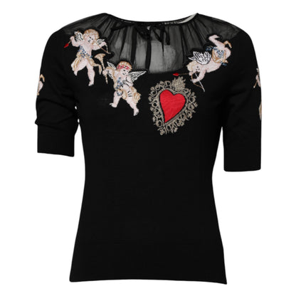 Dolce & Gabbana Heart Women's Silk Tulle & Virgin Wool Blouse - Black