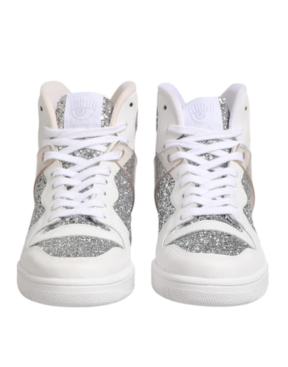 Chiara Ferragni Women's High Top Leather & Rubber Sneakers - Silver White