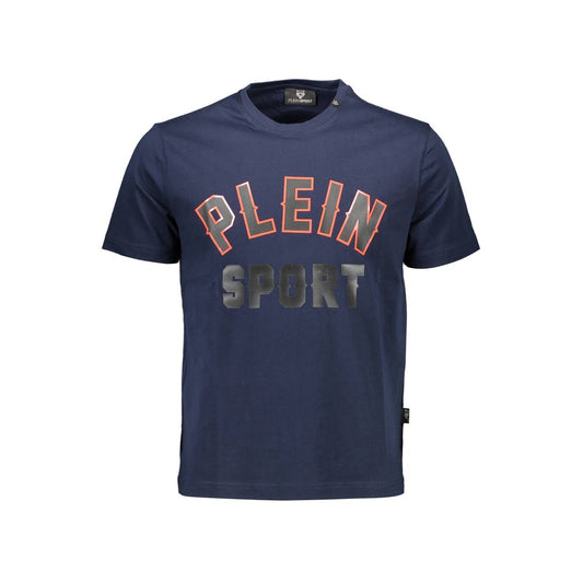 Activewear T-Shirt by Plein Sport for men in cotton blue features a sporty silhouette with short-sleeve and crew neckline, showcasing innovative for a sporty finish.