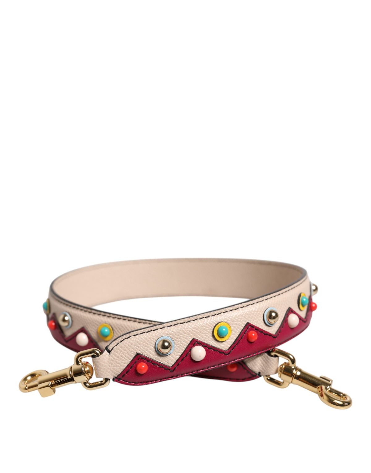Dolce & Gabbana Leather Metal Shoulder Strap - Beige Gold Multicolor Red