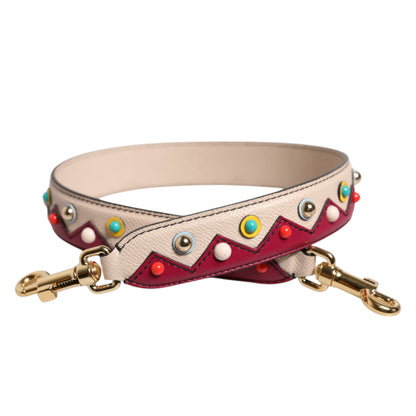 Dolce & Gabbana Leather Metal Shoulder Strap - Beige Gold Multicolor Red