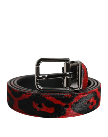 Dolce & Gabbana Calfskin Calf Hair Leather & Metal Belt - Black Red Silver