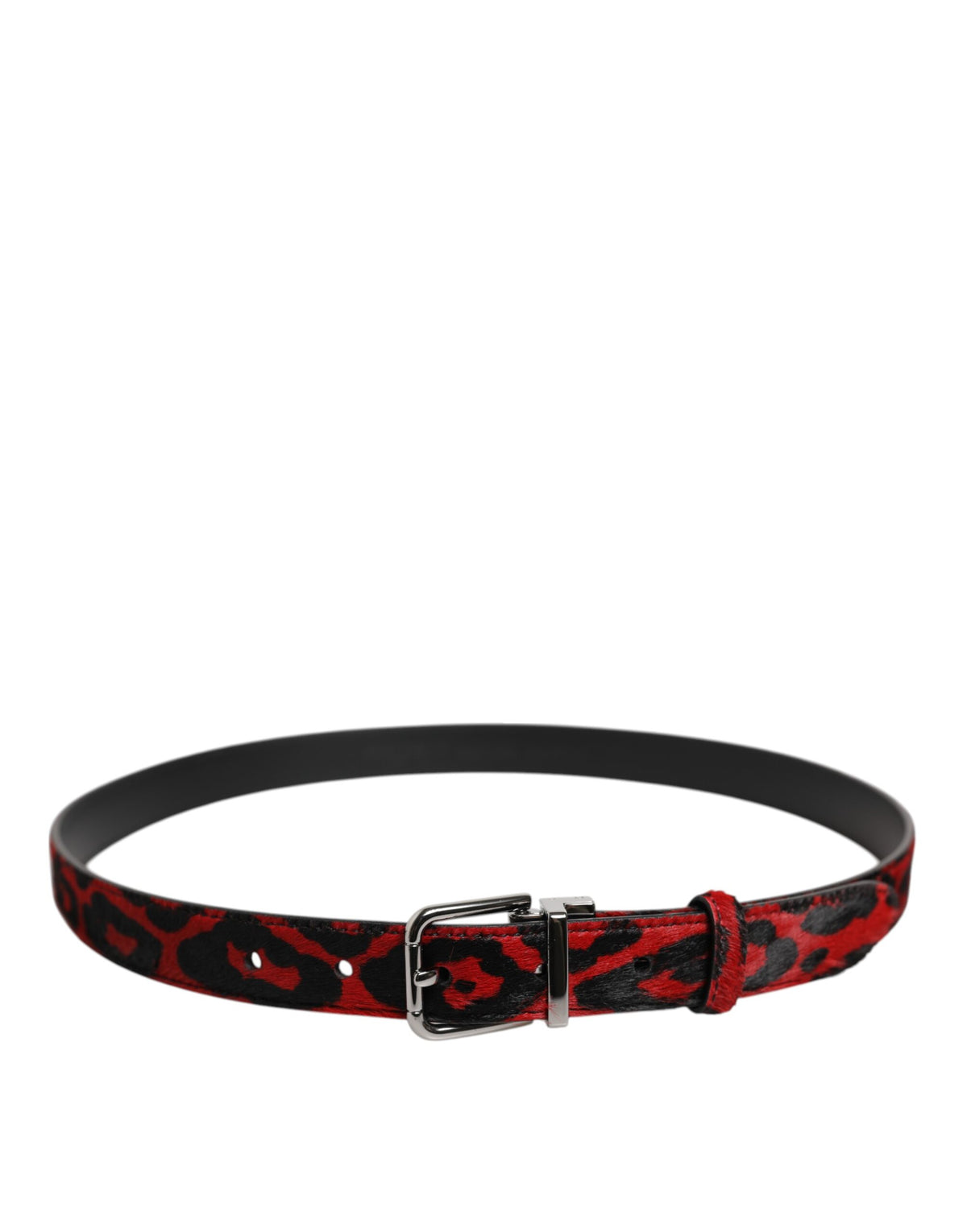 Dolce & Gabbana Calfskin Calf Hair Leather & Metal Belt - Black Red Silver