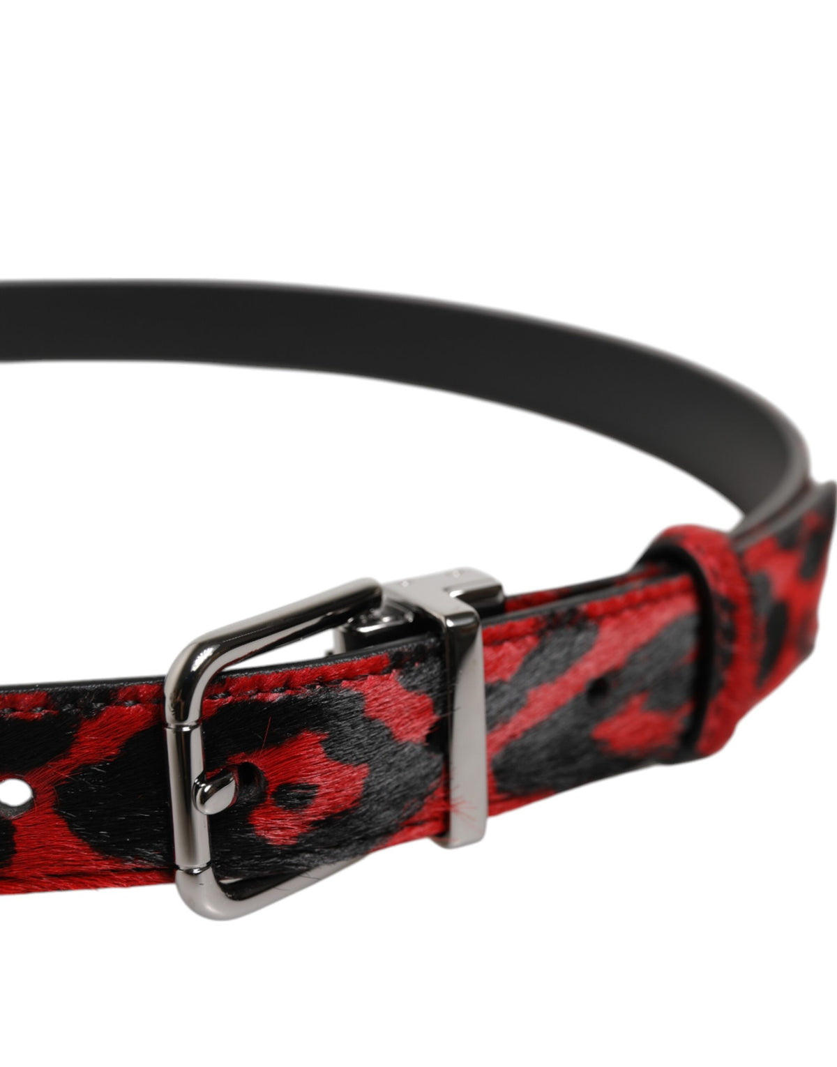 Dolce & Gabbana Calfskin Calf Hair Leather & Metal Belt - Black Red Silver