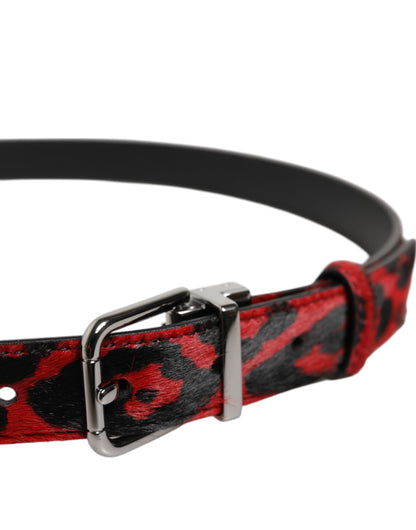 Dolce & Gabbana Calfskin Calf Hair Leather & Metal Belt - Black Red Silver