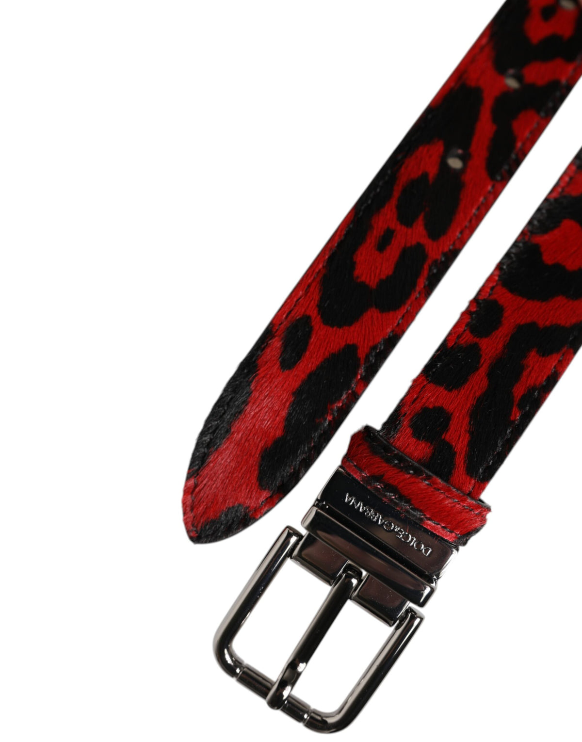 Dolce & Gabbana Calfskin Calf Hair Leather & Metal Belt - Black Red Silver