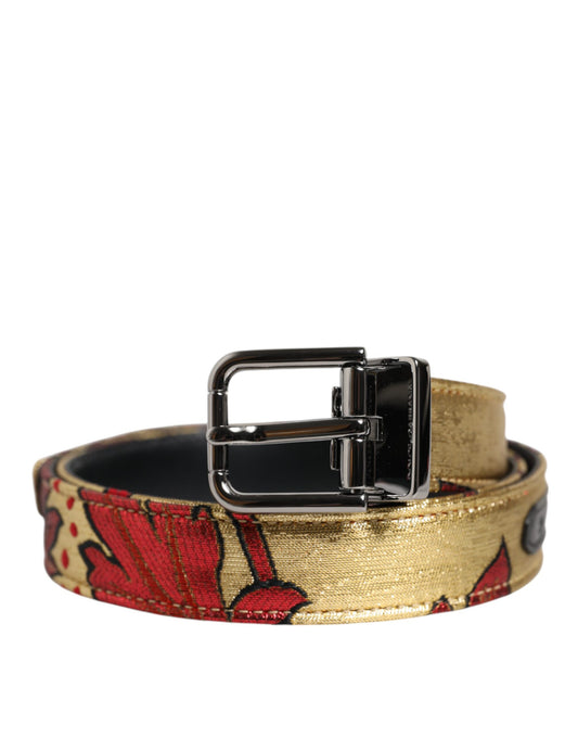 Dolce & Gabbana Leather Metallized Fiber Silk & Viscose Belt - Gold Silver Floral Jacquard