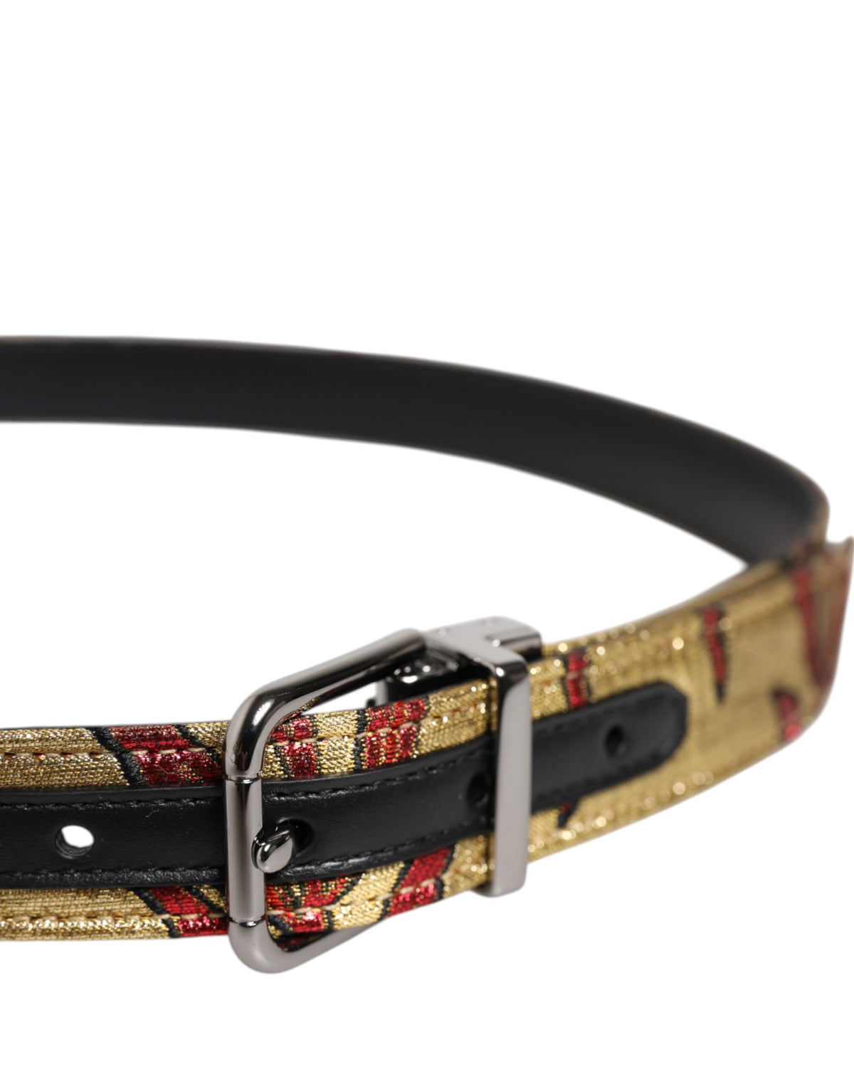 Dolce & Gabbana Leather Metallized Fiber Silk & Viscose Belt - Gold Silver Floral Jacquard