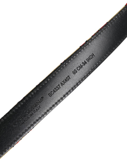 Dolce & Gabbana Leather Metallized Fiber Silk & Viscose Belt - Gold Silver Floral Jacquard
