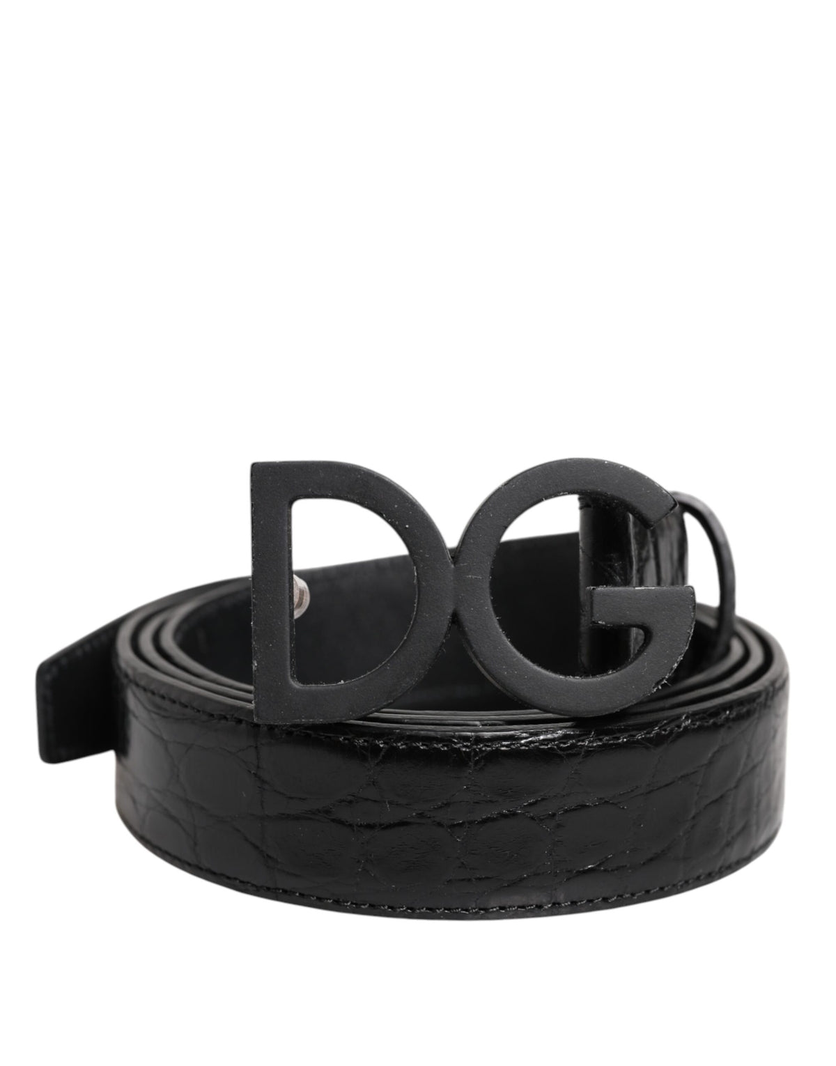 Dolce & Gabbana Brass Caiman Leather & Metal Belt - Black