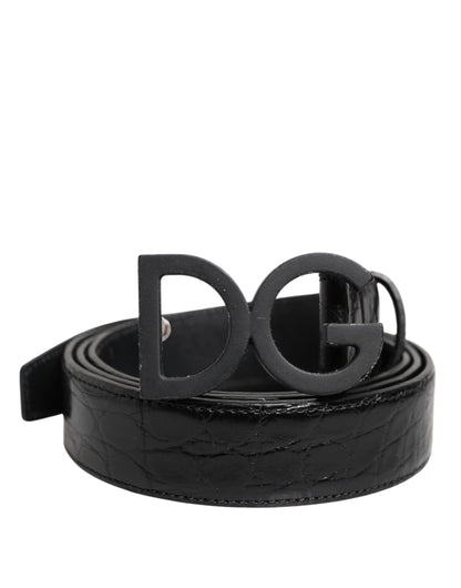 Dolce & Gabbana Brass Caiman Leather & Metal Belt - Black