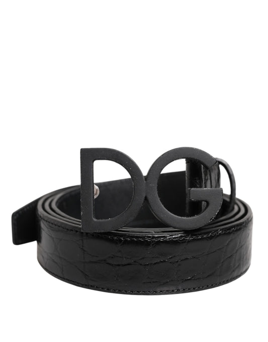 Dolce & Gabbana Brass Caiman Leather & Metal Belt - Black