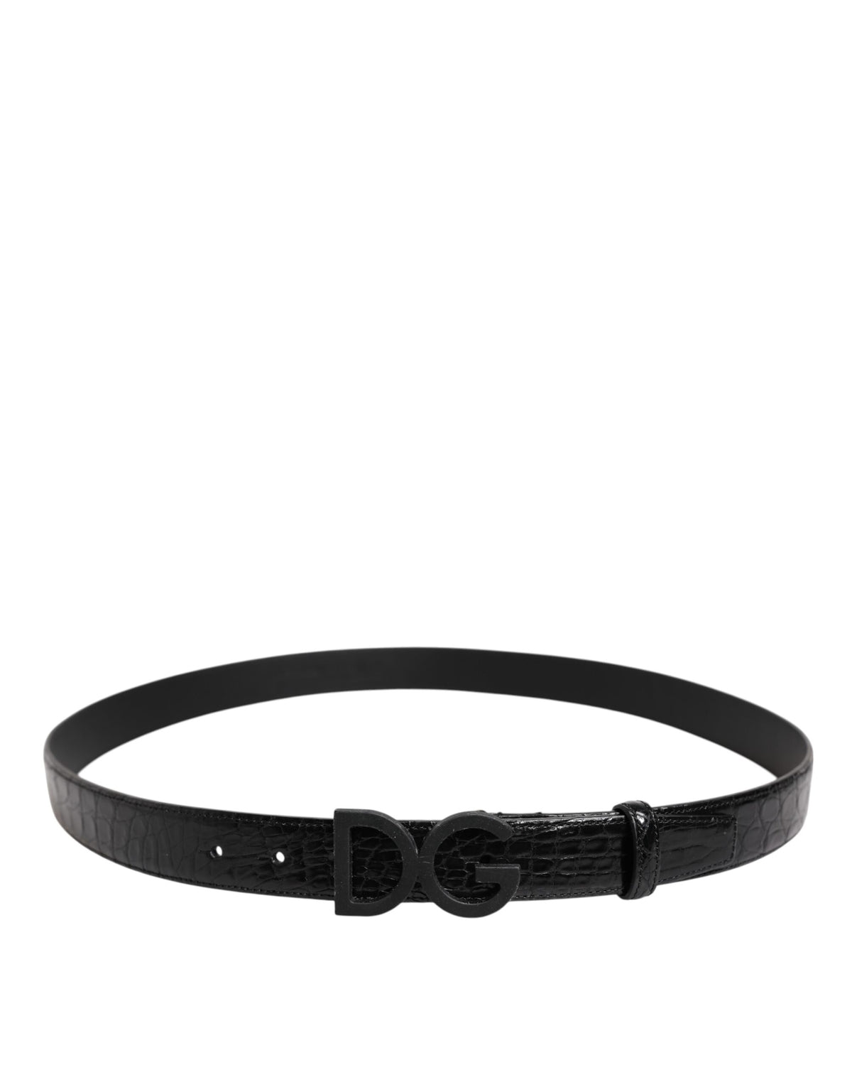 Dolce & Gabbana Brass Caiman Leather & Metal Belt - Black