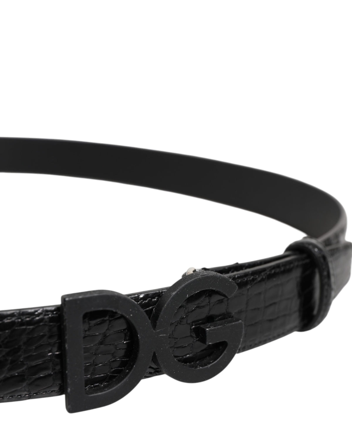 Dolce & Gabbana Brass Caiman Leather & Metal Belt - Black