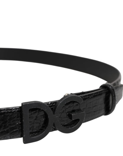 Dolce & Gabbana Brass Caiman Leather & Metal Belt - Black